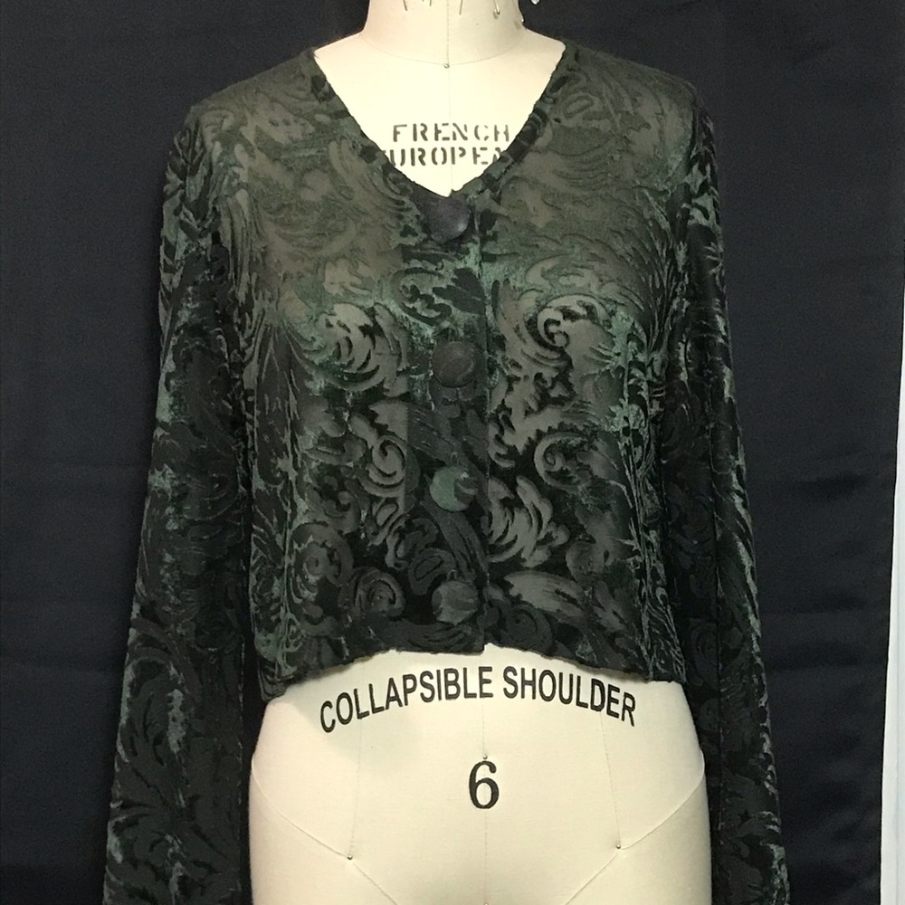 Vintage Green sheer velvet long sleeve shirt